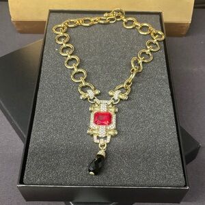 Heidi Daus Gold Necklace with Red and Black Accents